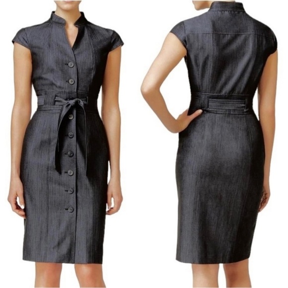 *NWOT* Calvin Klein Chambray Cap Sleeve Belted Button Down Sheath/Shirt Dress - Picture 14 of 14